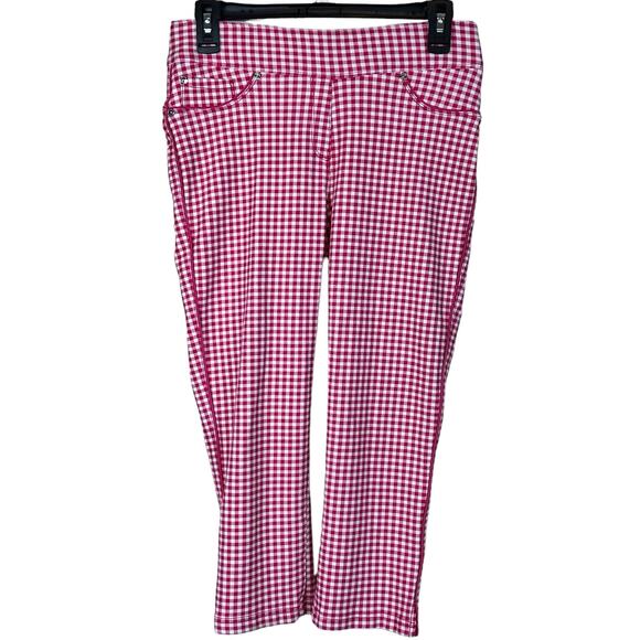 Nygard Luxe Slims Capri Size M 10-12 Pink White Gingham Check Stretch Fun Pants - Picture 1 of 11